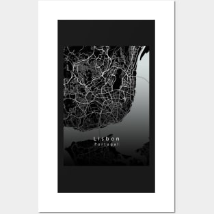 Lisbon Portugal City Map dark Posters and Art